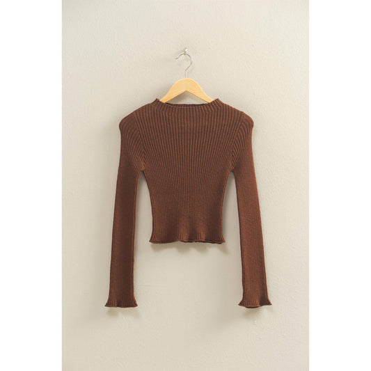 Sleek Mock Neck Ribbed Knit Top