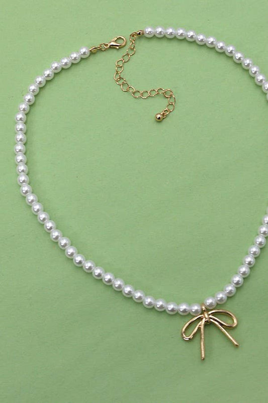 Pearl Bow Charm Necklace