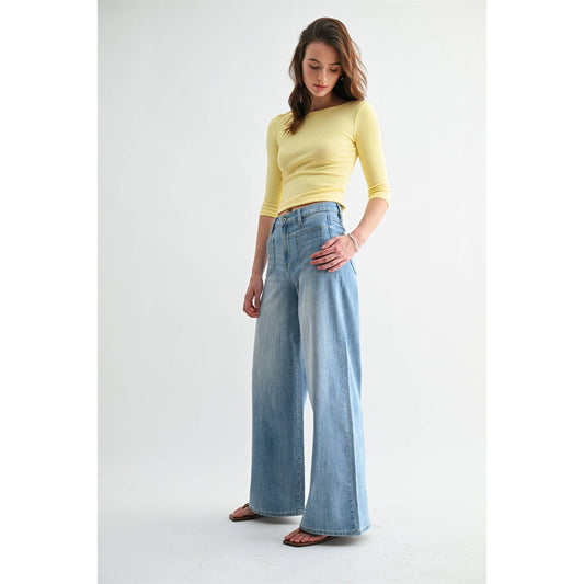 Mica High Rise Wide Leg Patch Pocket Jeans
