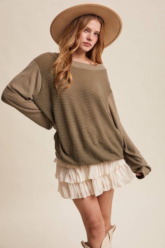 Waffle Knit Contrast Top