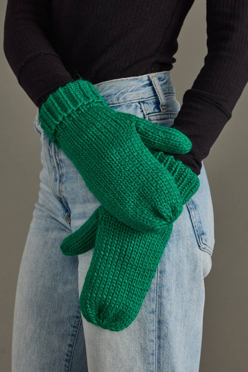Green Cuffed Knit Mittens