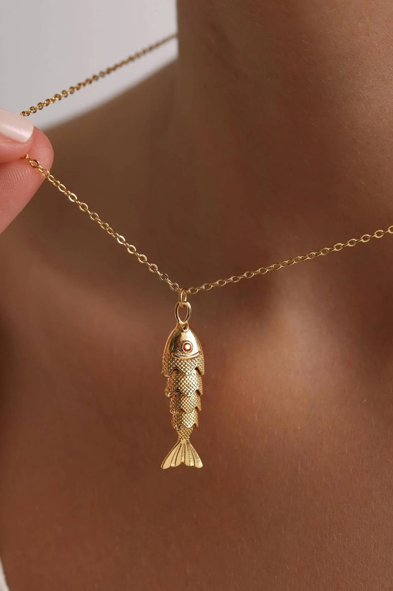 18K Gold Stainless Steel Fish Necklace