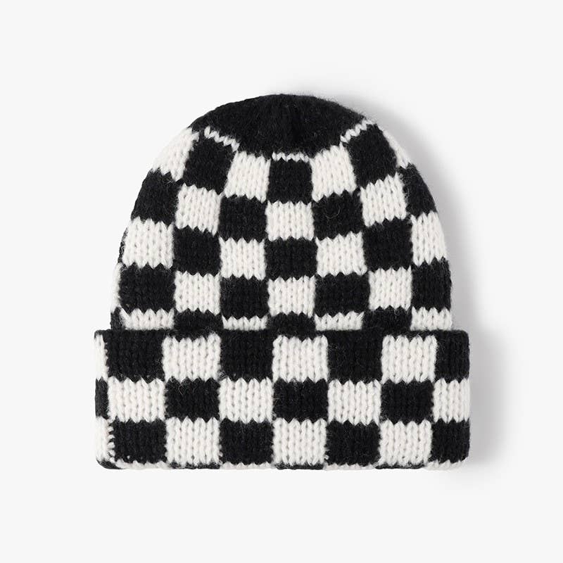 Checker Soft Plush Beanie Hat
