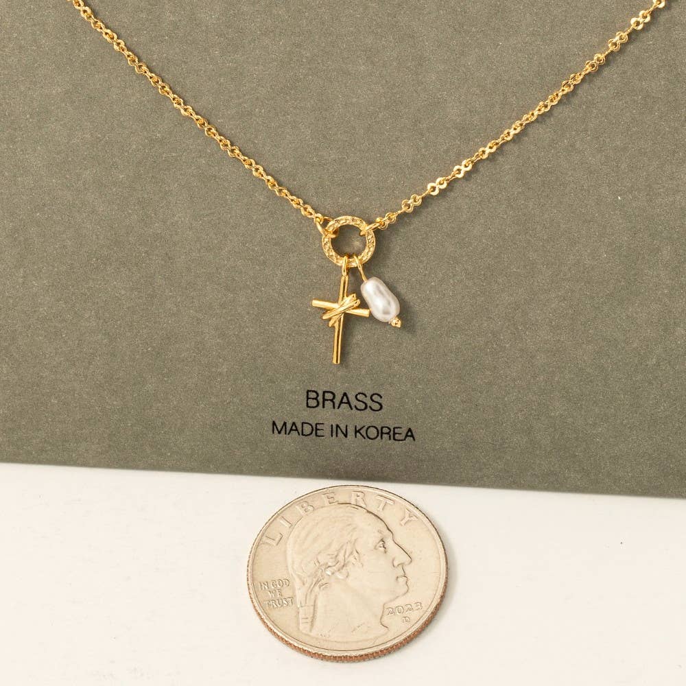 Pearl And Cross Charms Dainty Chain Necklace