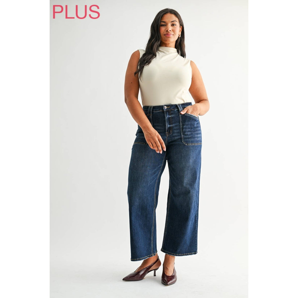 Plus Mica High Rise Wide Leg Patch Pocket Jeans
