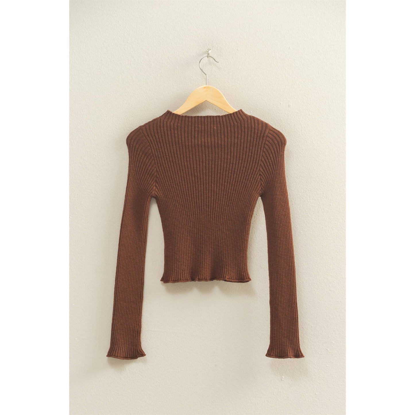 Sleek Mock Neck Ribbed Knit Top
