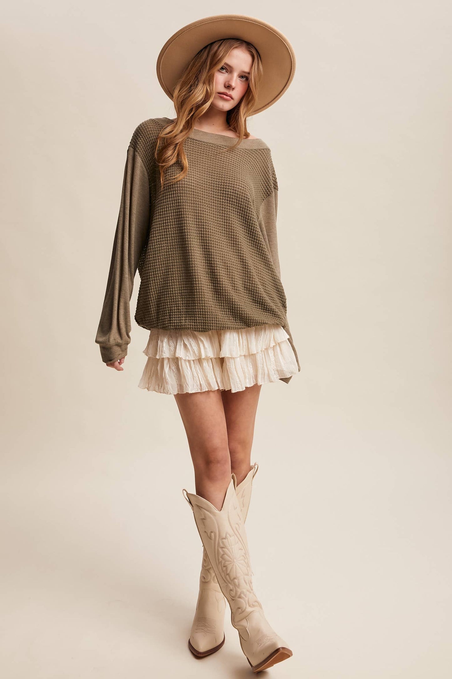 Waffle Knit Contrast Top