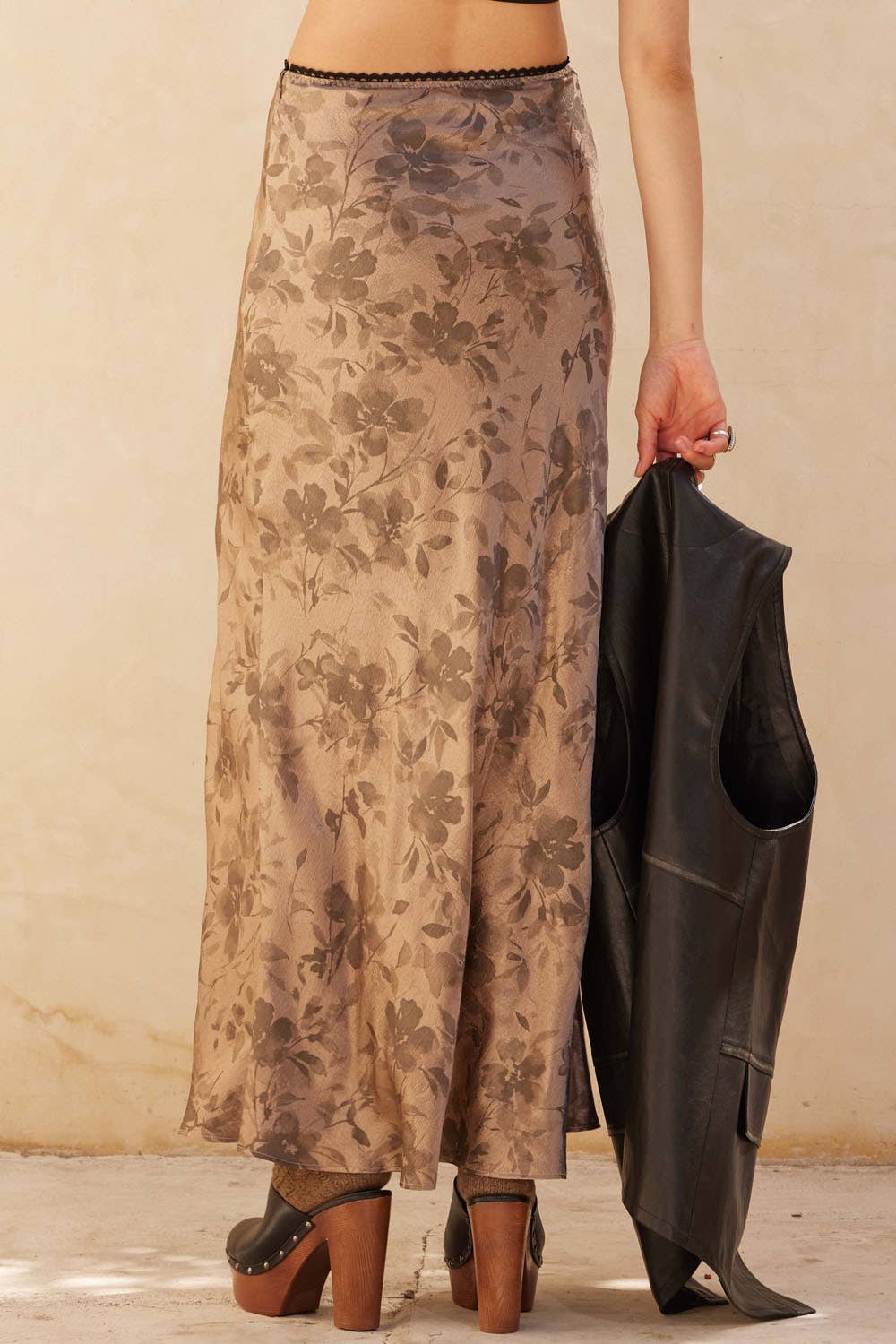 Floral-Print Satin Maxi Skirt