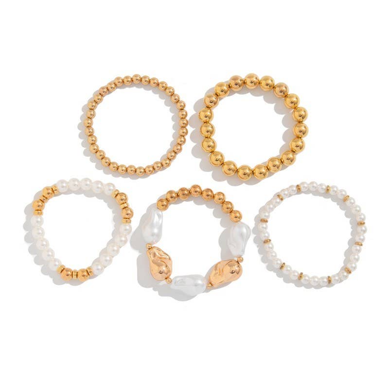 Gold + Pearl Stretch Bracelet Set
