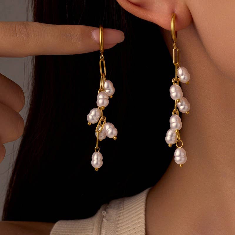 Golden Grace Pearl Drop Earrings