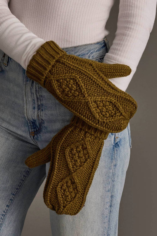 Muted Olive Cable Knit Mittens