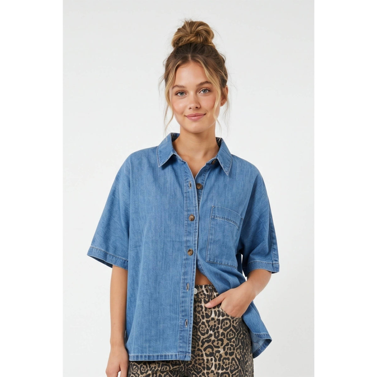 Everyday Denim Button-Up Top