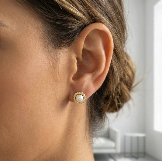 Secret Box Gold Dipped Pearl Stud Earrings