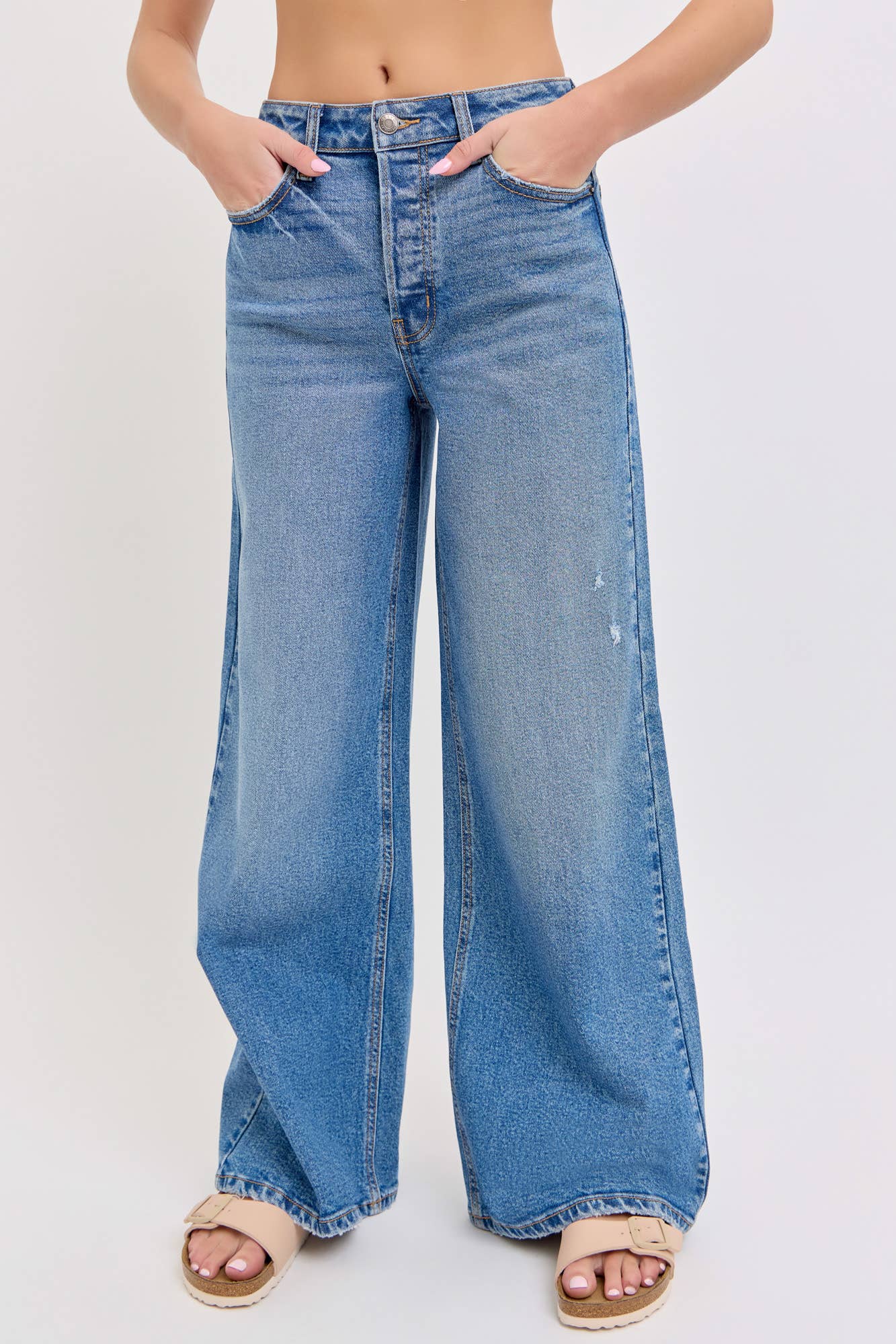 High Rise Wide Leg Denim Jean Medium Denim