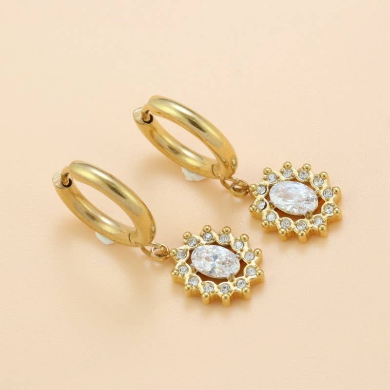 Tarnish-Free Waterproof Rhinestone Drop Huggie Hoops