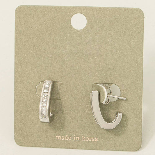 Square Studded Edge J Hoop Earrings