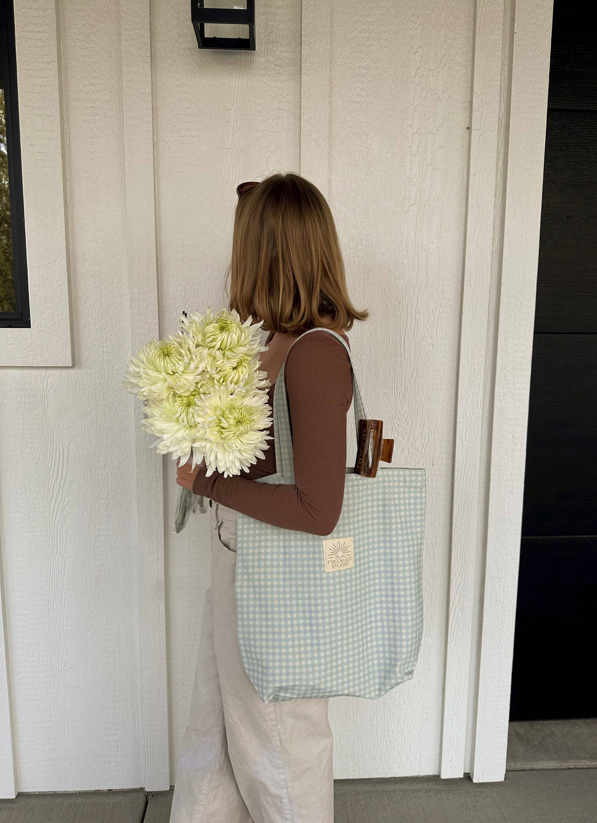 Blue Gingham Tote Bag