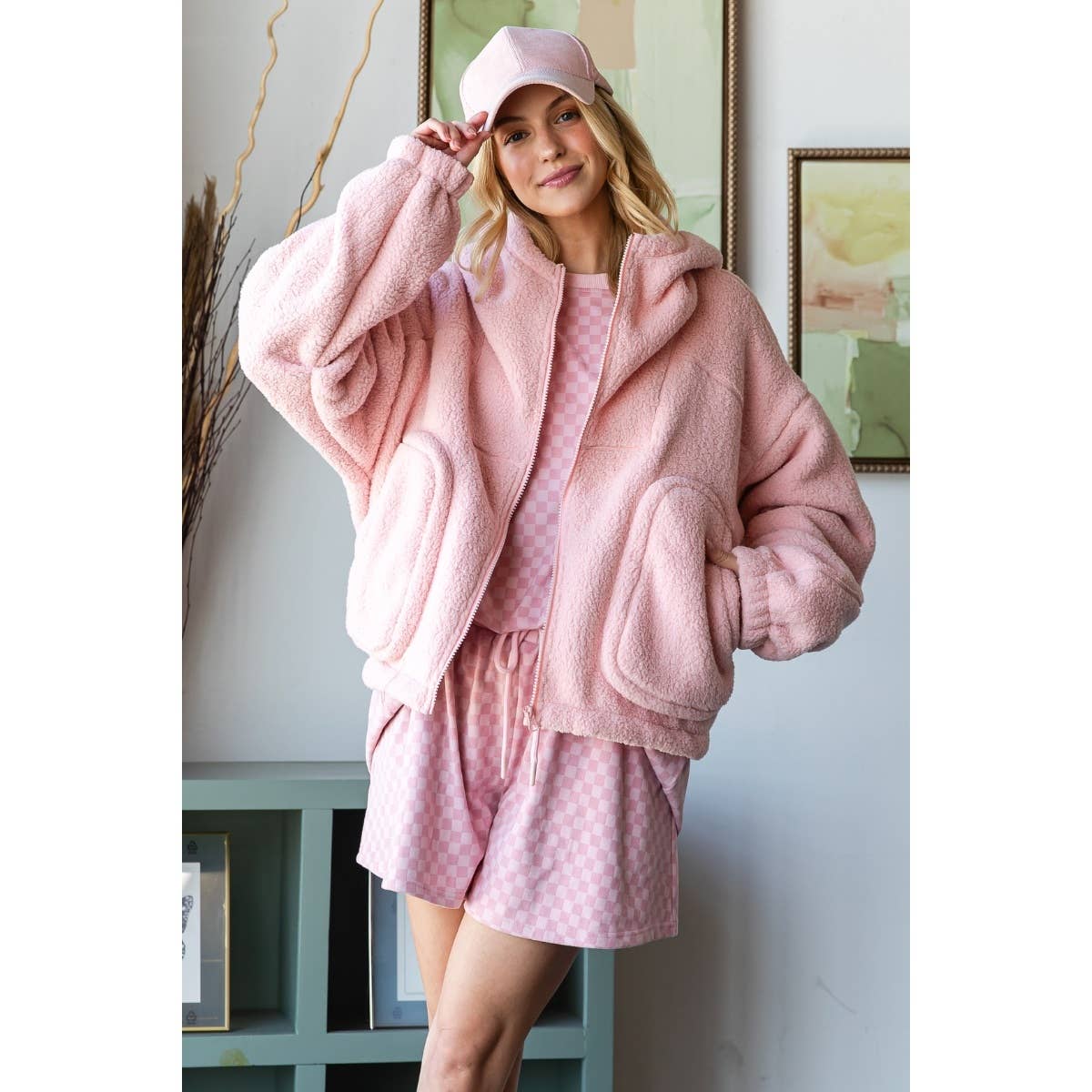 Oversized Teddy Bear Zip-Up Hoodie