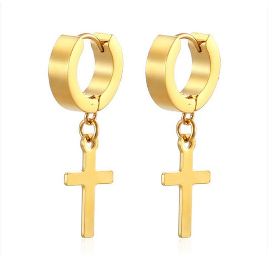 Golden Grace Cross Huggie Earrings