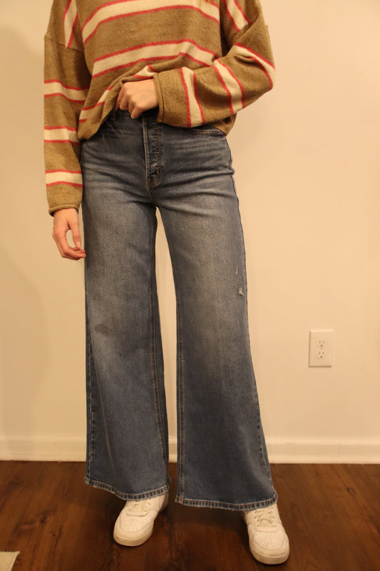 High Rise Wide Leg Denim Jean Medium Denim