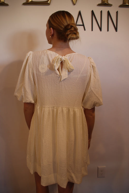 Textured Puff Sleeve Mini Dress