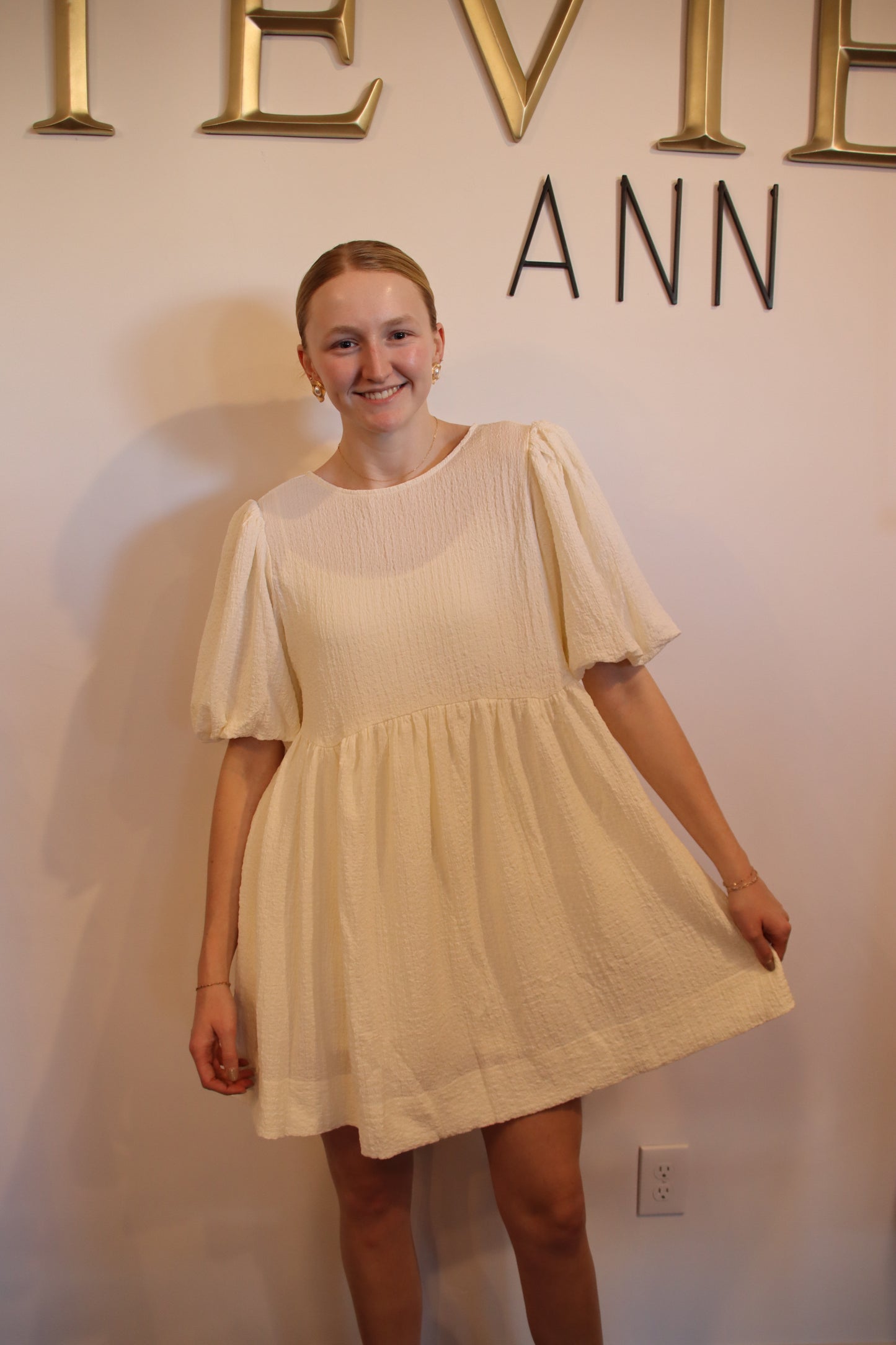 Textured Puff Sleeve Mini Dress