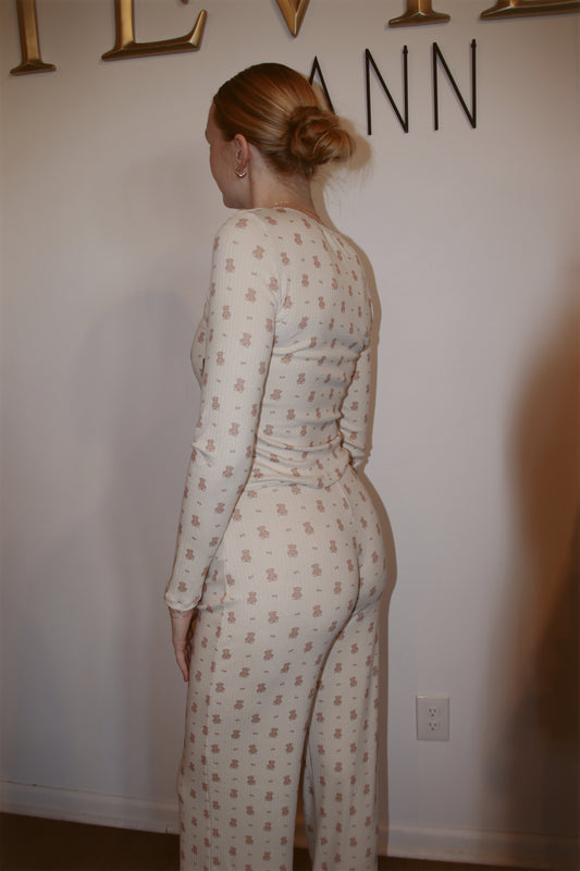 Teddy Bear Print Pointelle Lounge Set