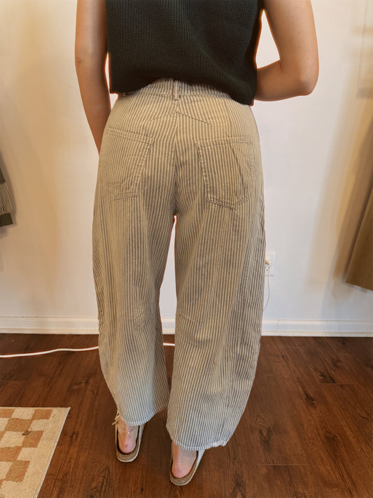 Pinstriped Barrel Jeans