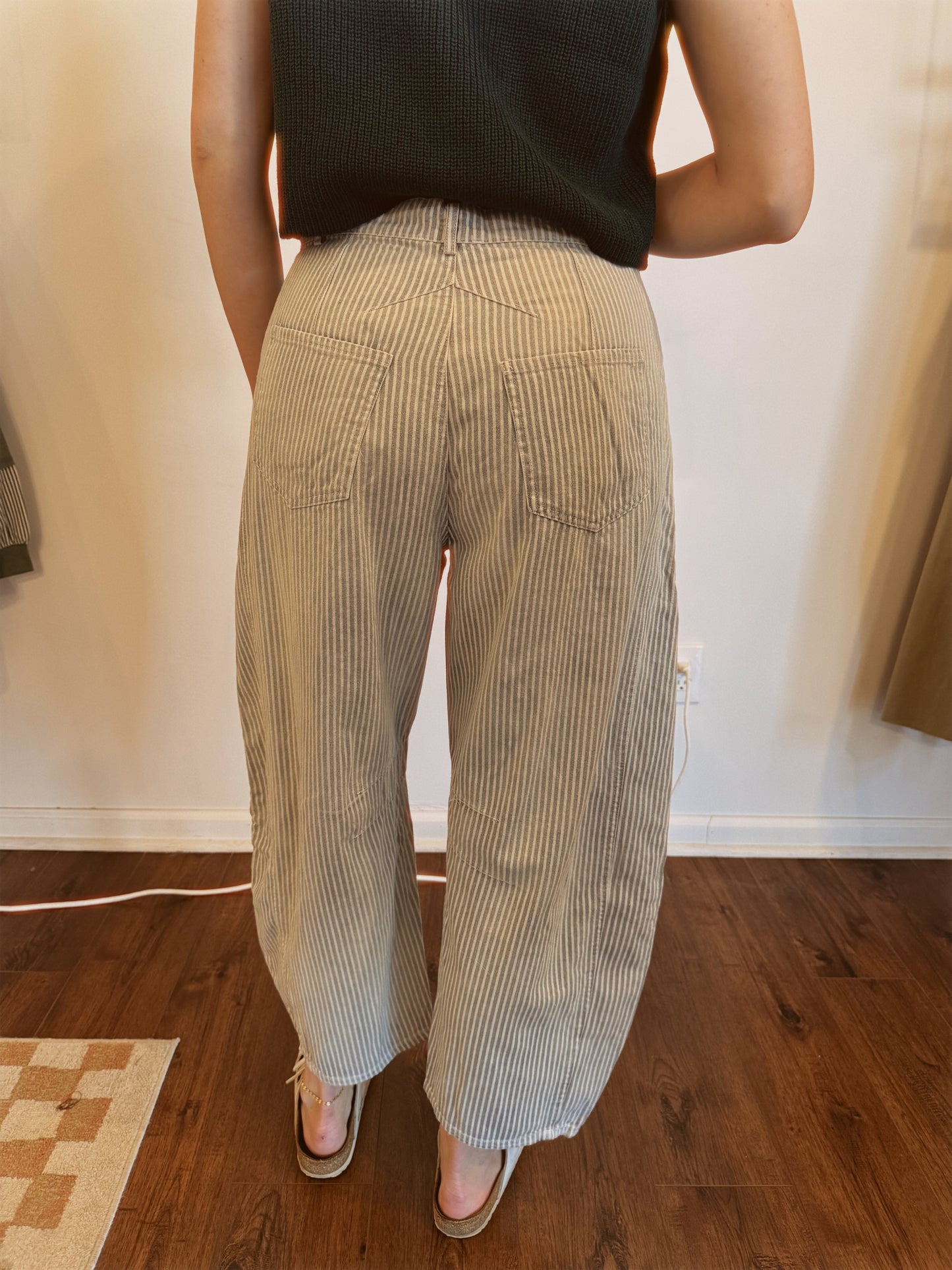 Pinstriped Barrel Jeans