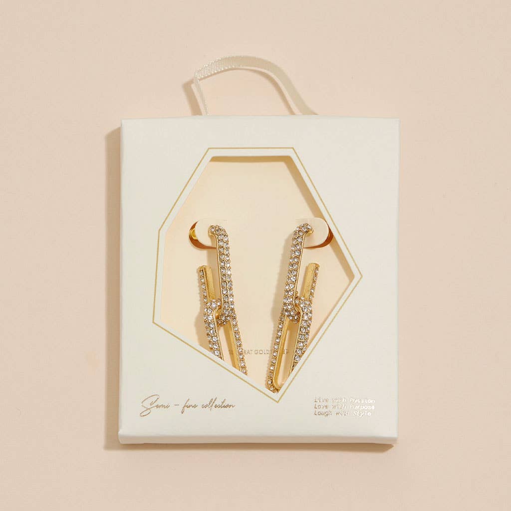 Linked 18K Gold Dip CZ Dangling Earrings