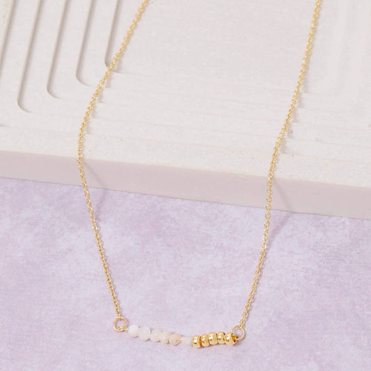 Half Stone Beads Bar Pendant Necklace
