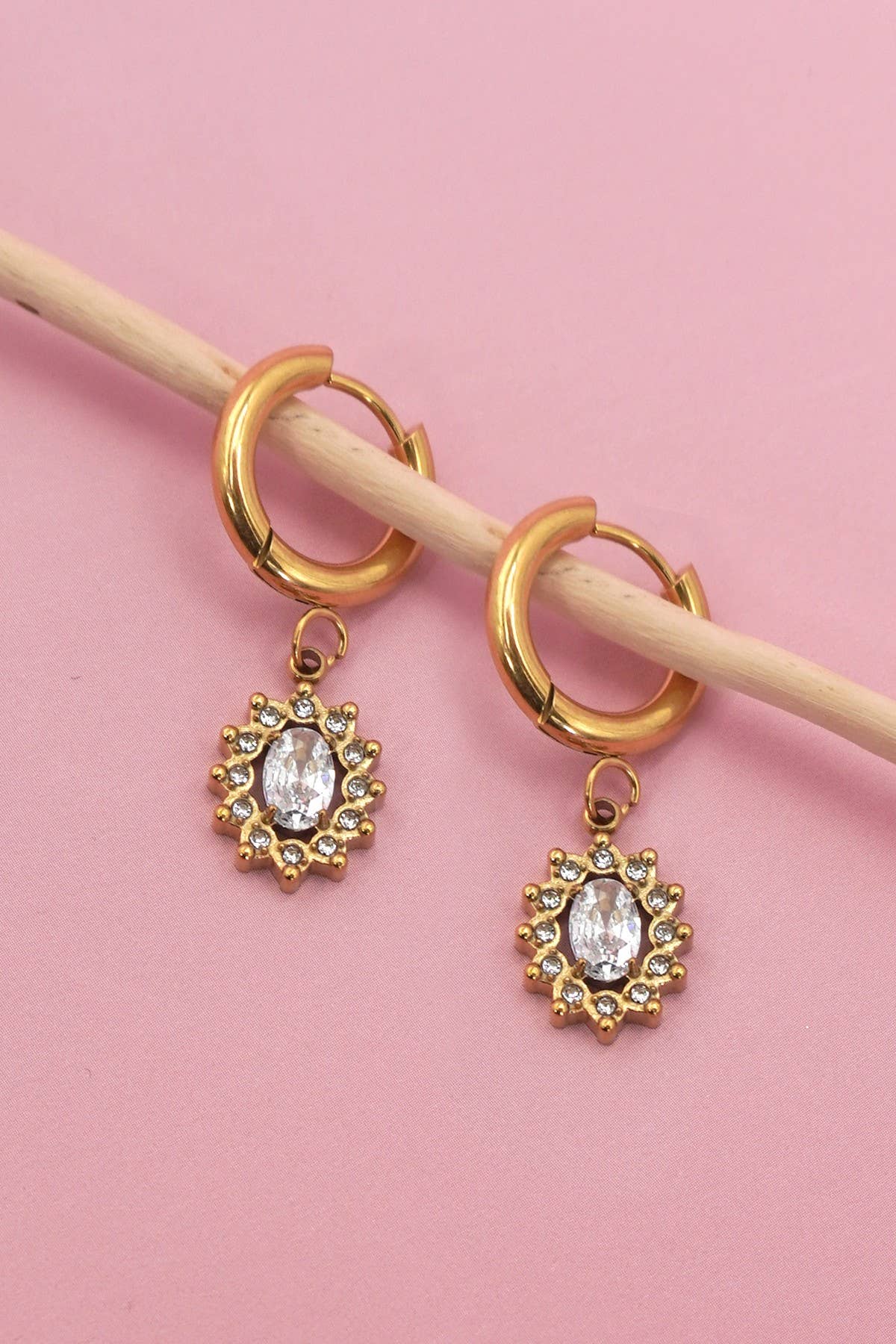 Tarnish-Free Waterproof Rhinestone Drop Huggie Hoops