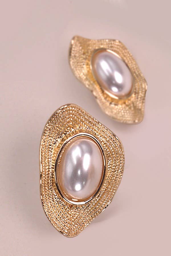 Irregular Shape Pearl Gold Stud Earrings