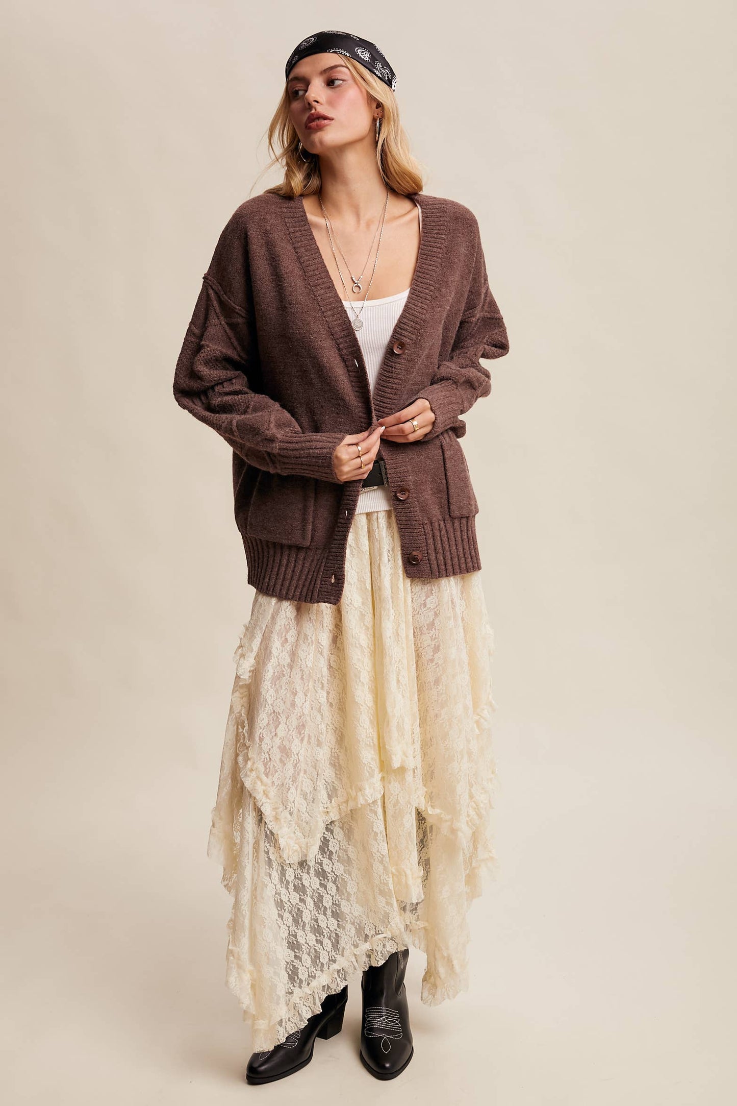 Textured Knit Button-Front Cardigan