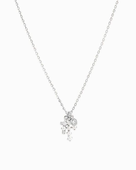 Pearl Cross Triple Charm Pendant Necklace