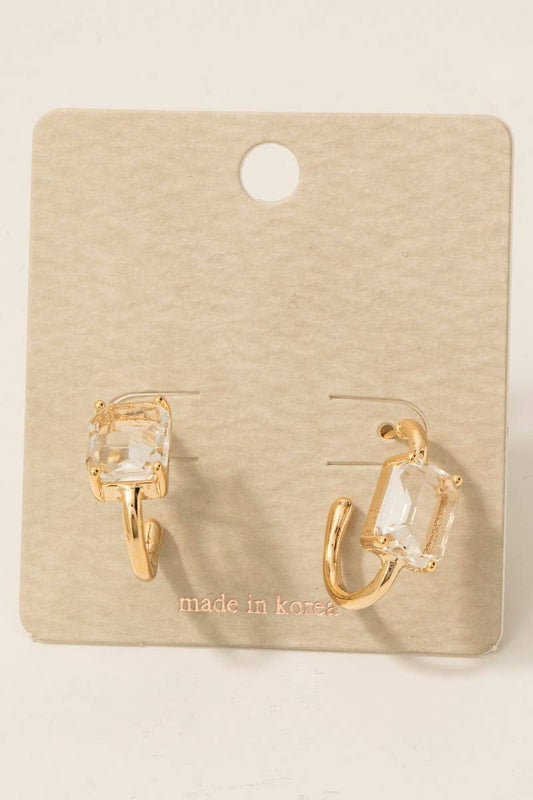Glass Baguette Station Oval Hoop Earrings