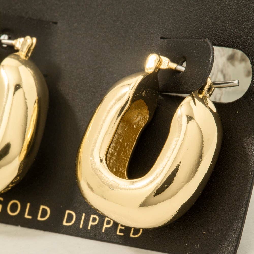 Gold Dipped Thick Oval Latch Hoop Earrings
