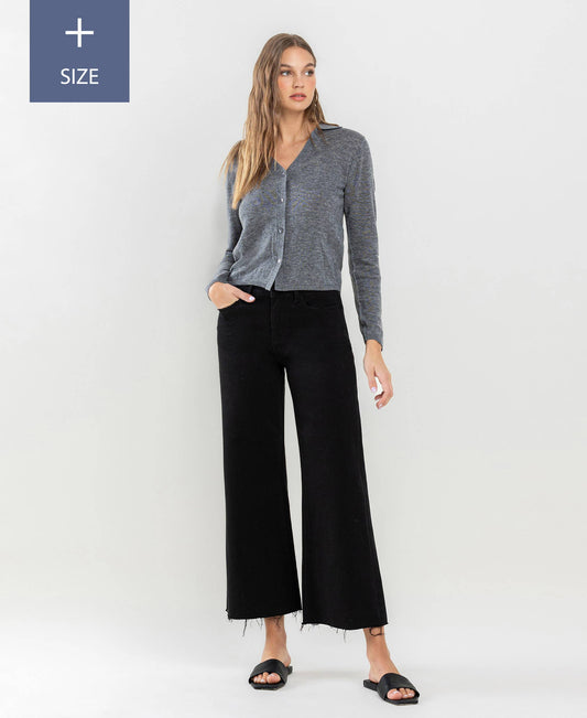 PLUS HIGH RISE RAW HEM CROP WIDE LEG JEANS