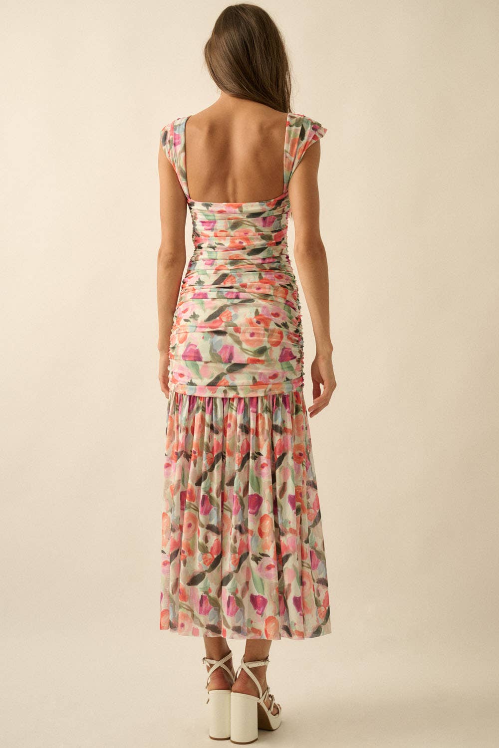 Floral-Print Mesh Maxi Dress