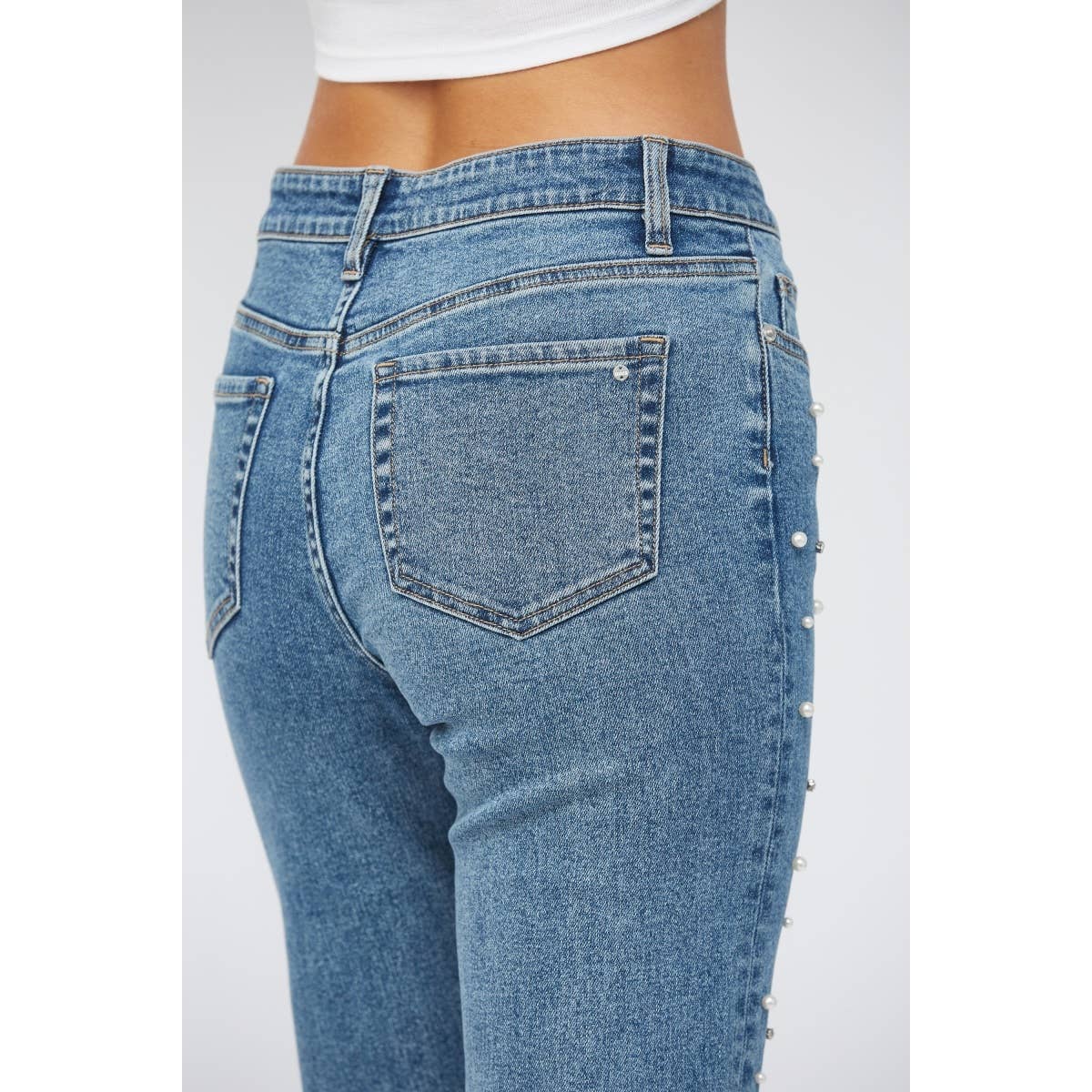 Mica Denim | Wide Leg Jeans With Pearls | FINAL SALE