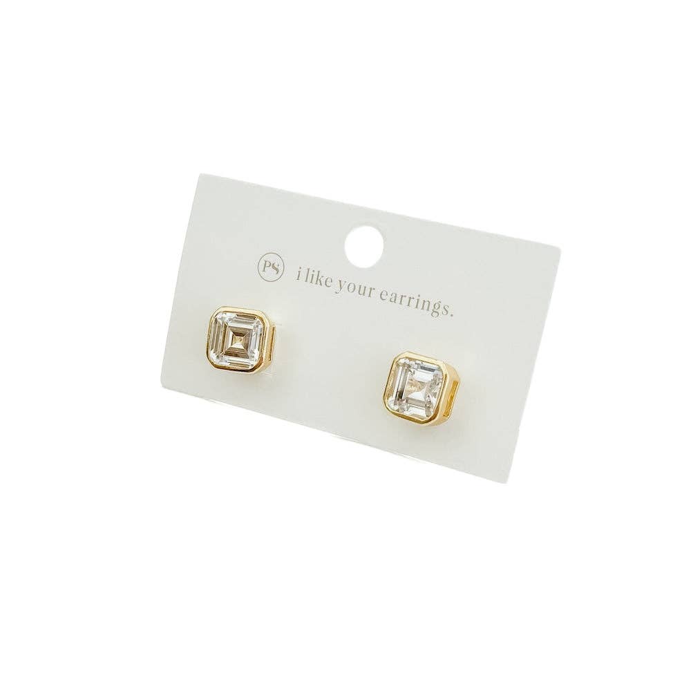 Bezel Diamond Stud Earrings - WATERPROOF