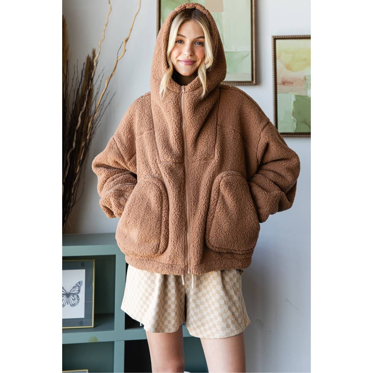Oversized Teddy Bear Zip-Up Hoodie