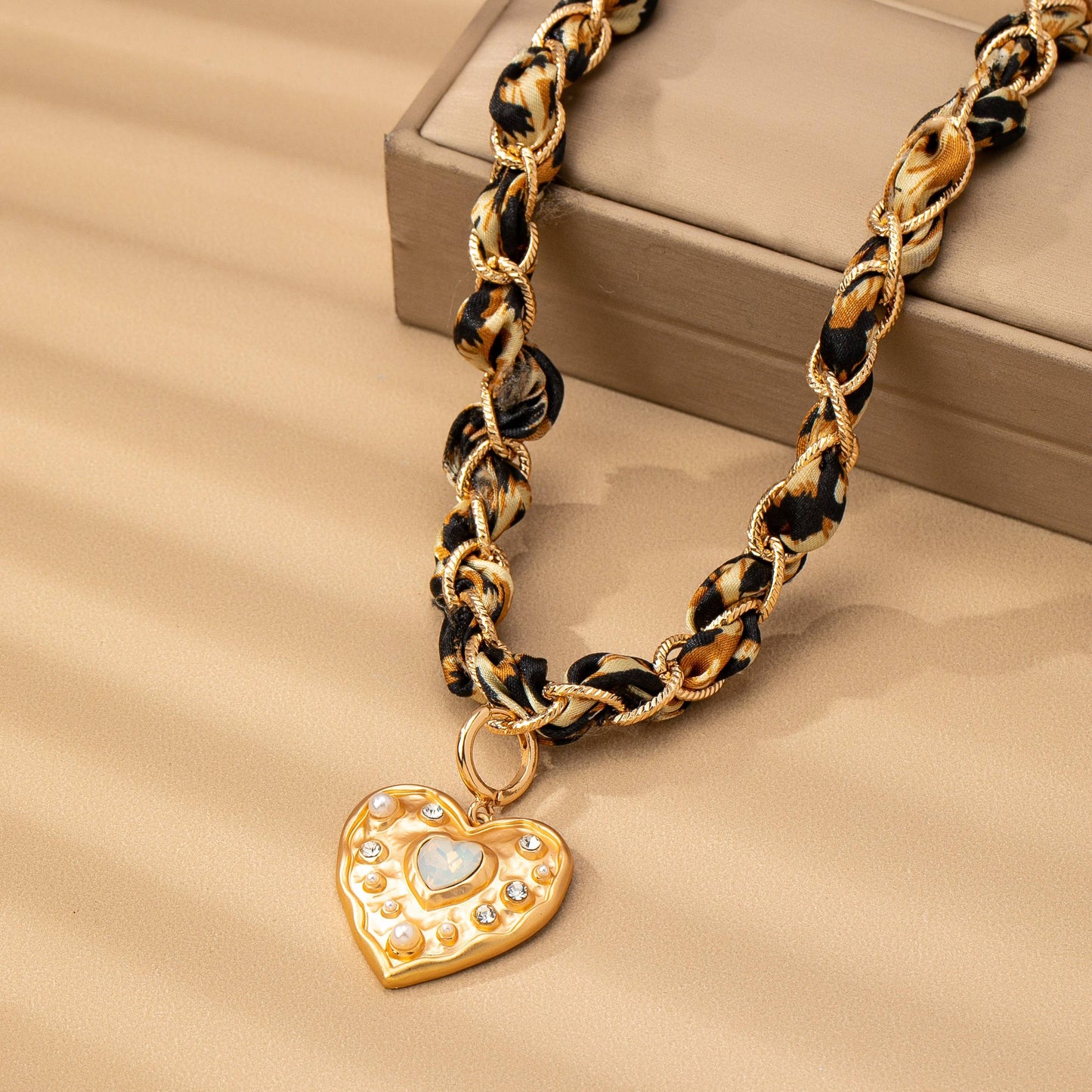Double Cord Charm Necklace - Heart Cross Stone