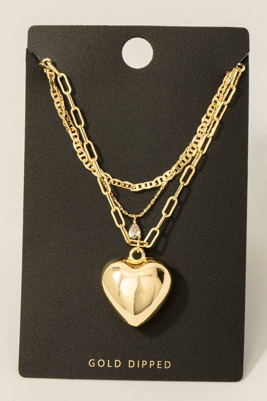 Gold Dipped Heart Pendant Layered Necklace