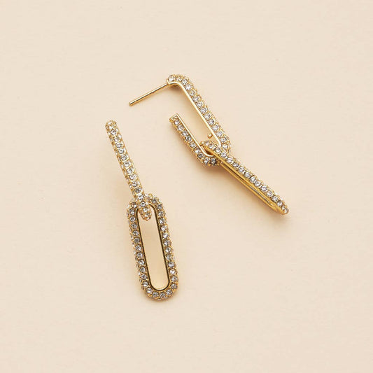 Linked 18K Gold Dip CZ Dangling Earrings