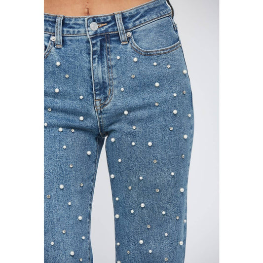 Mica Denim | Wide Leg Jeans With Pearls