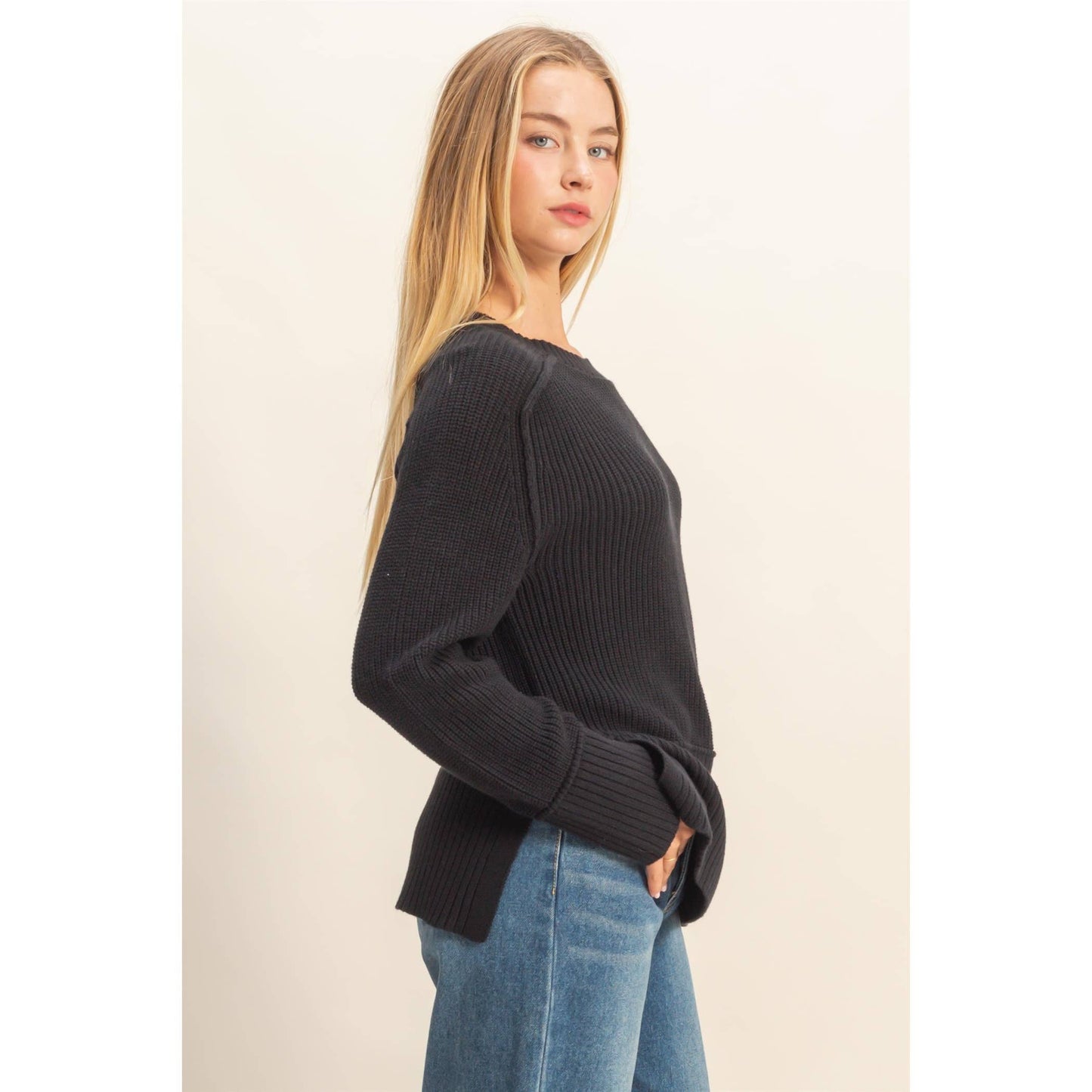 Raglan Ribbed Knit Sweater