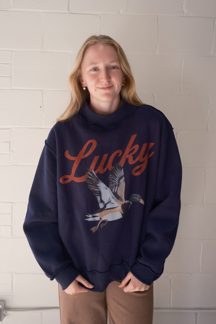 'Lucky & Mallard' Reversible Mock-Neck Sweatshirt