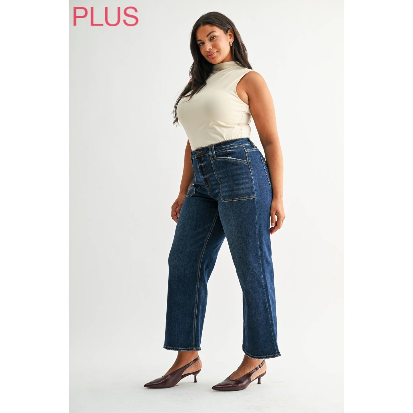 Plus Mica High Rise Wide Leg Patch Pocket Jeans