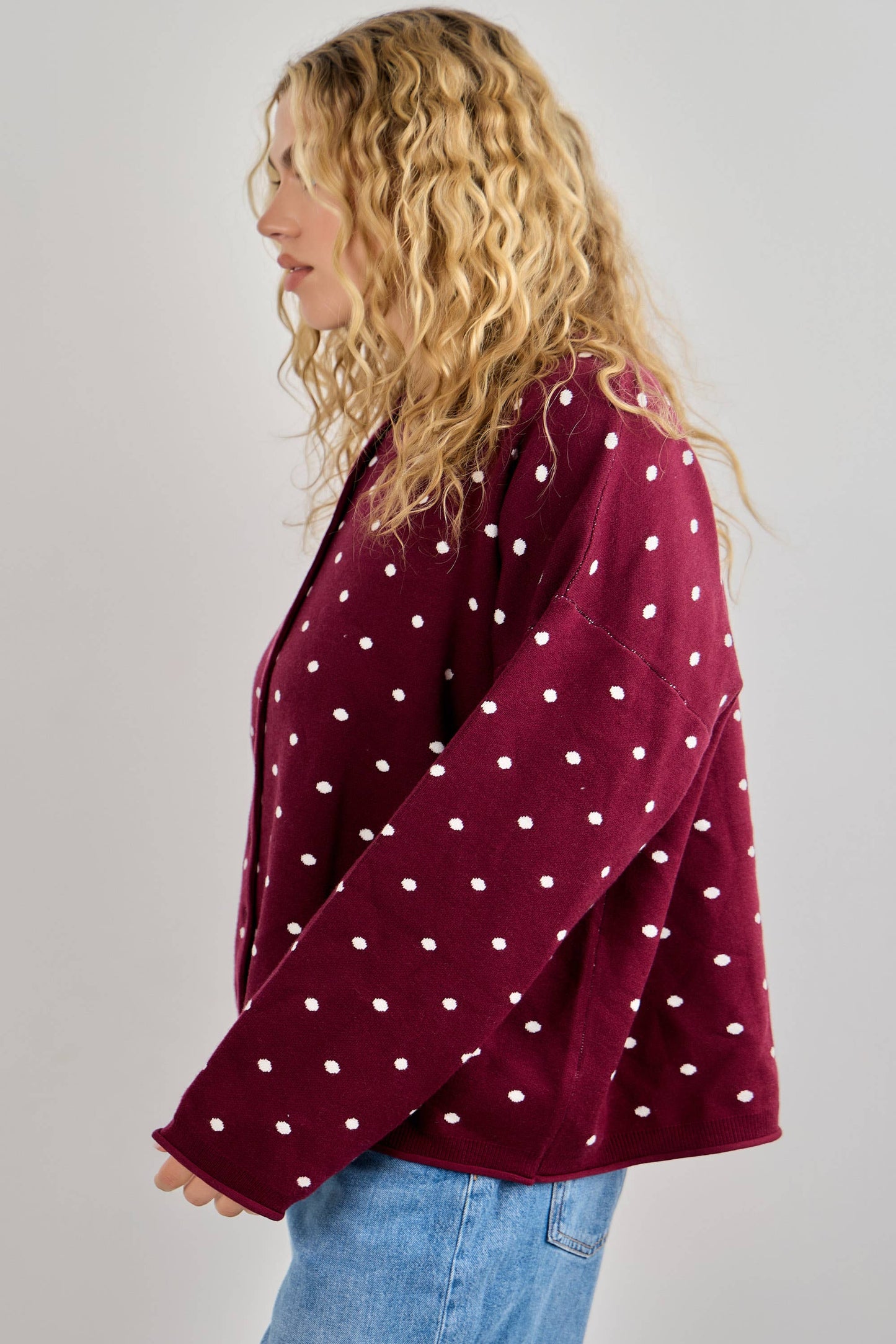 Plus Polka Dot Button-Up Cardigan